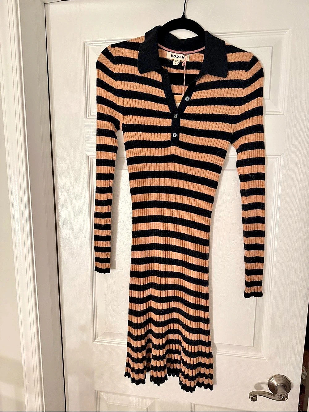 NWT Boden Striped Midi Sweater Dress in Black & Brown Size US 4